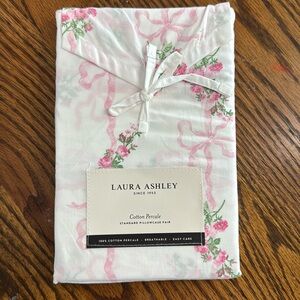 Laura Ashley Set of 2 Pink Floral Ribbon 🎀  Pillowcases 100% Cotton Percale